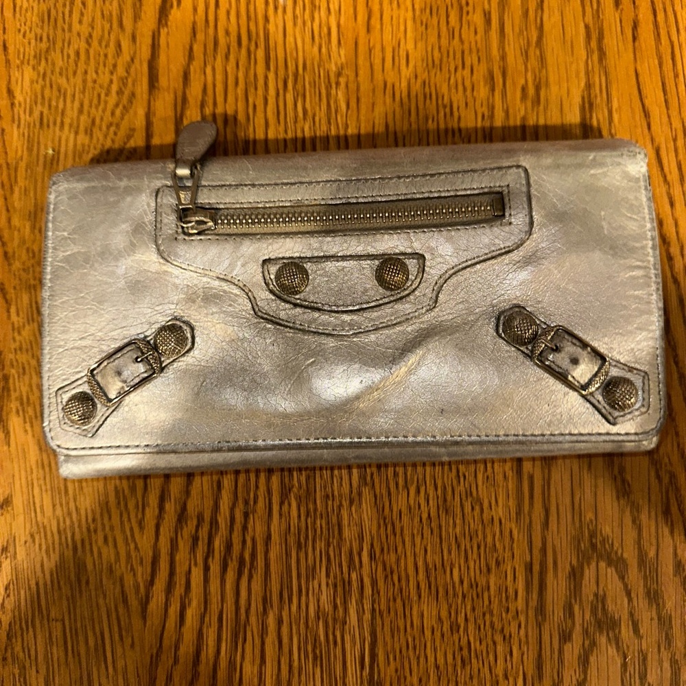 Silver Balenciaga leather wallet authentic